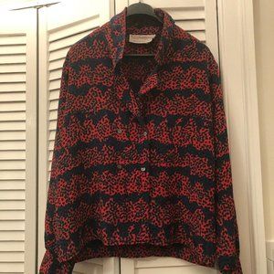 castleberry women blouse red and blue print dotted